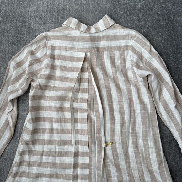Soft Surroundings Shirt Womens Small Tan White Stripe Linen Blend 3/4 Sleeve - Picture 11 of 11